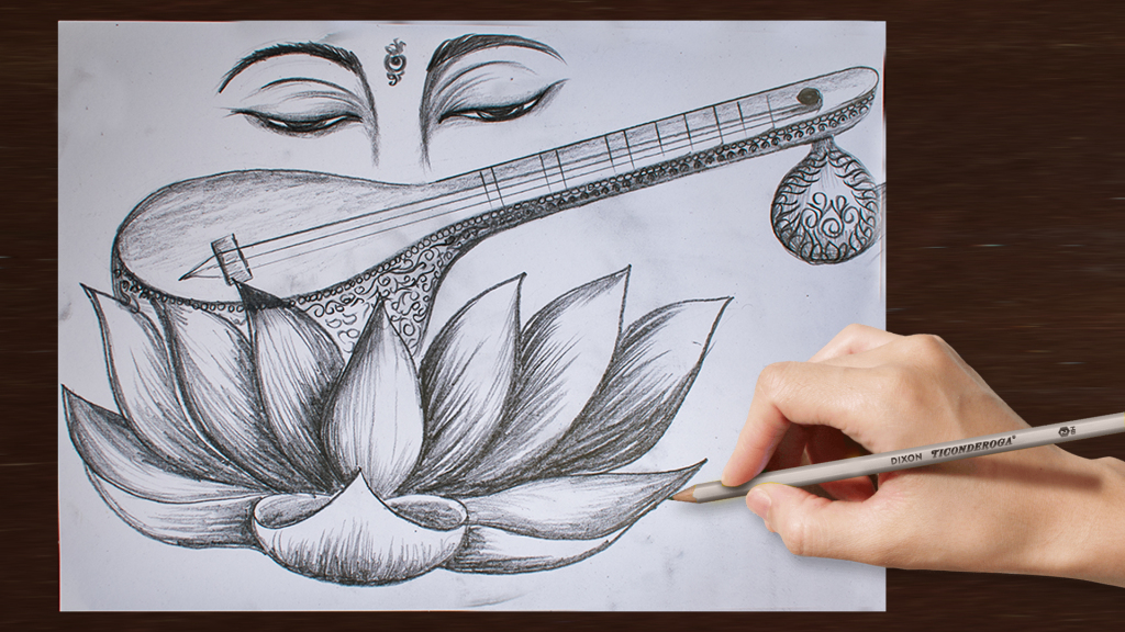 Saraswati Puja Special Drawing | Maa Saraswati Drawing for Beginners | Maa  Sharda Drawing - YouTube