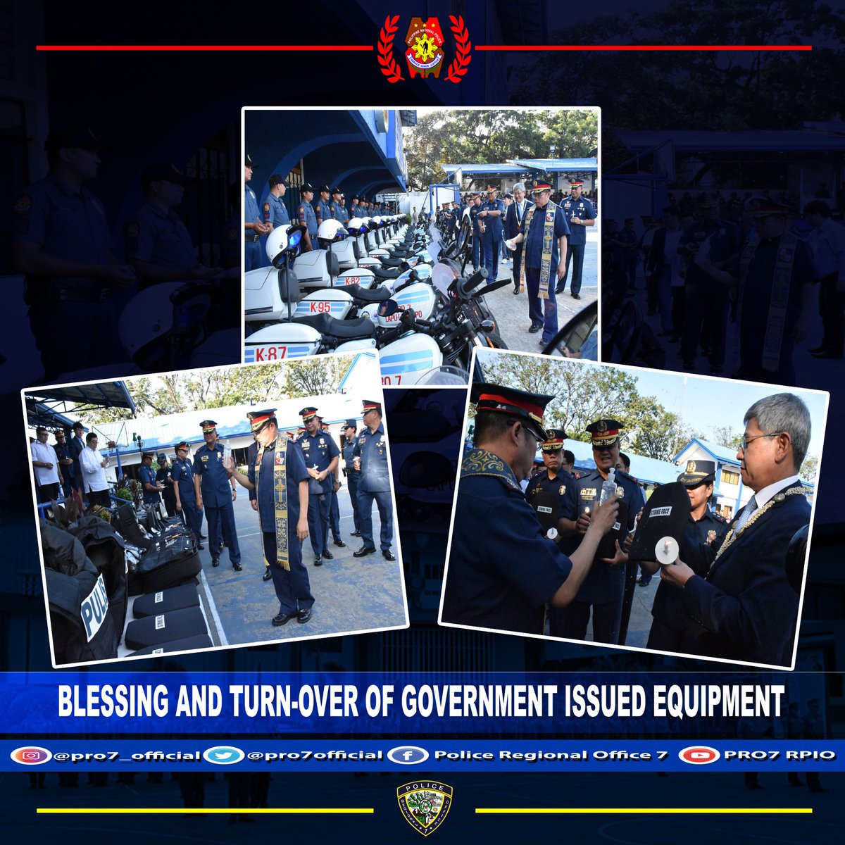 pro7official's tweet photo. BLESSING AND TURN-OVER OF GOVERNMENT ISSUED EQUIPMENT
#TEAMPRO7
#ToServeandProtect
#PNPPulisAtKomunidad
#PNP
#LetsVALDoIT
#PRO7RD
#PRO7PIO
#PNPKakampiMo
#ChiefPNPGamboa
#PATROLPLAN2030 https://t.co/k9FxfRo4Rx