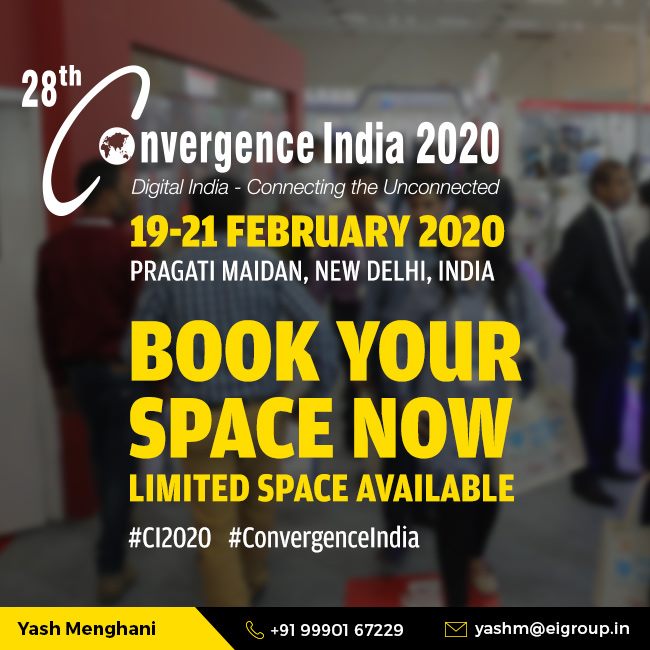 Convergenc's tweet photo. Exhibit your products/services from #Telecom, #Broadband, #Braodcast, #CyberSecurity, #5G at the @Convergenc India 2020 Expo.
To book your space, visit - https://t.co/xgTVLNFCgj
#CI2020 #ConvergenceIndia #DigitalIndia #EIGroup #OTT #FTTH #BigData #Blockchain #IoT #Fintech #IIoT https://t.co/AJ9jYiFaE4