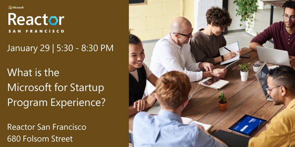 MSFTReactor's tweet photo. Are you a #startup professional in the Bay Area? Join us for this free series at #ReactorSF, we have a panel of Microsoft Experts & fellow startup founders to help you scale your business & technologies smarter & faster: https://t.co/JqULur5O2q https://t.co/mCcxBMq0Eb