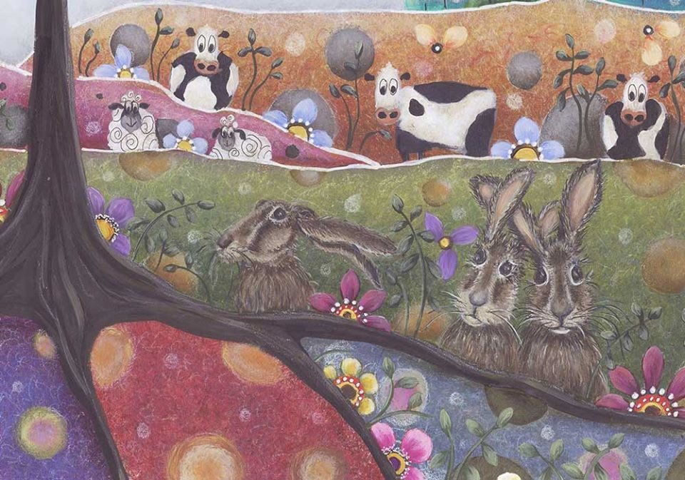 Just finished painting this #hares #owls #family