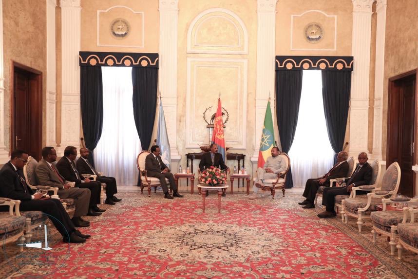 PMEthiopia's tweet photo. PM @AbiyAhmedAli is currently holding talks with President Isais Afwerki and President Mohammed Abdullahi on key issues related to their respective countries and developments in the Horn region.

#PMOEthiopia https://t.co/DzzzgLgWLa