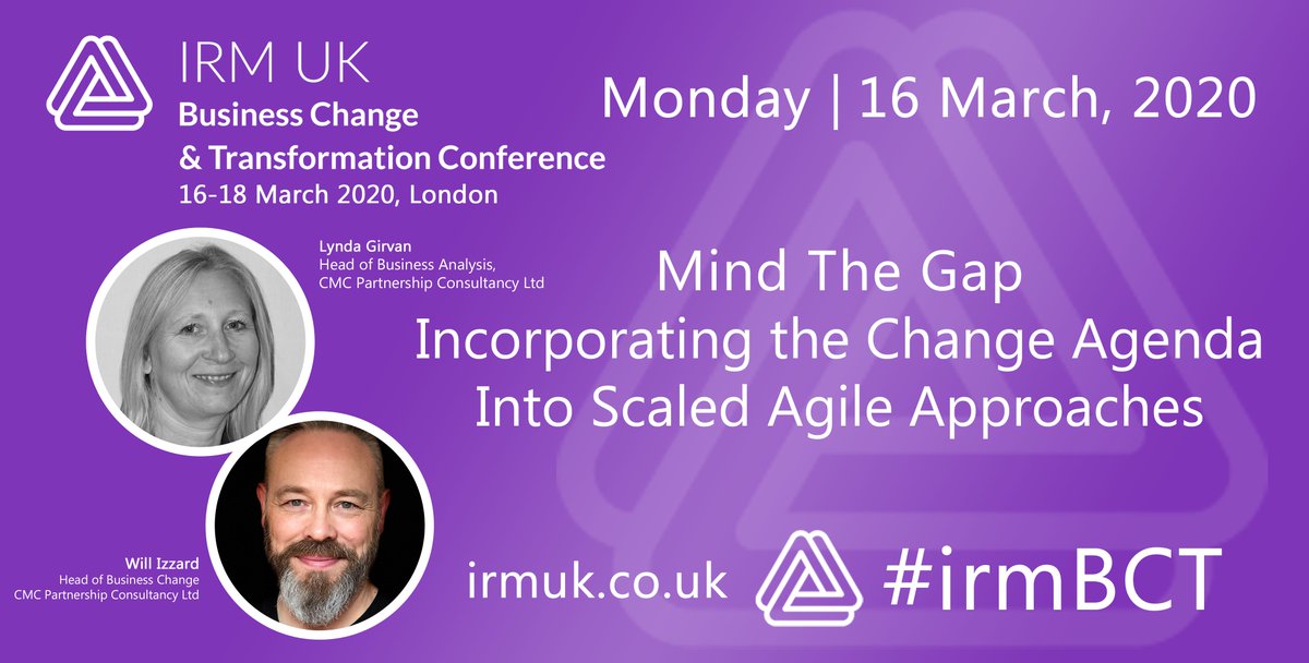 I will be speaking at the #irmBCT Conference on the subject, ‘Mind The Gap - Incorporating the Change Agenda Into Scaled Agile Approaches’ join me this March, register here ow.ly/izrs50xsPdZ <a href="/IRMUK/">IRM UK</a>