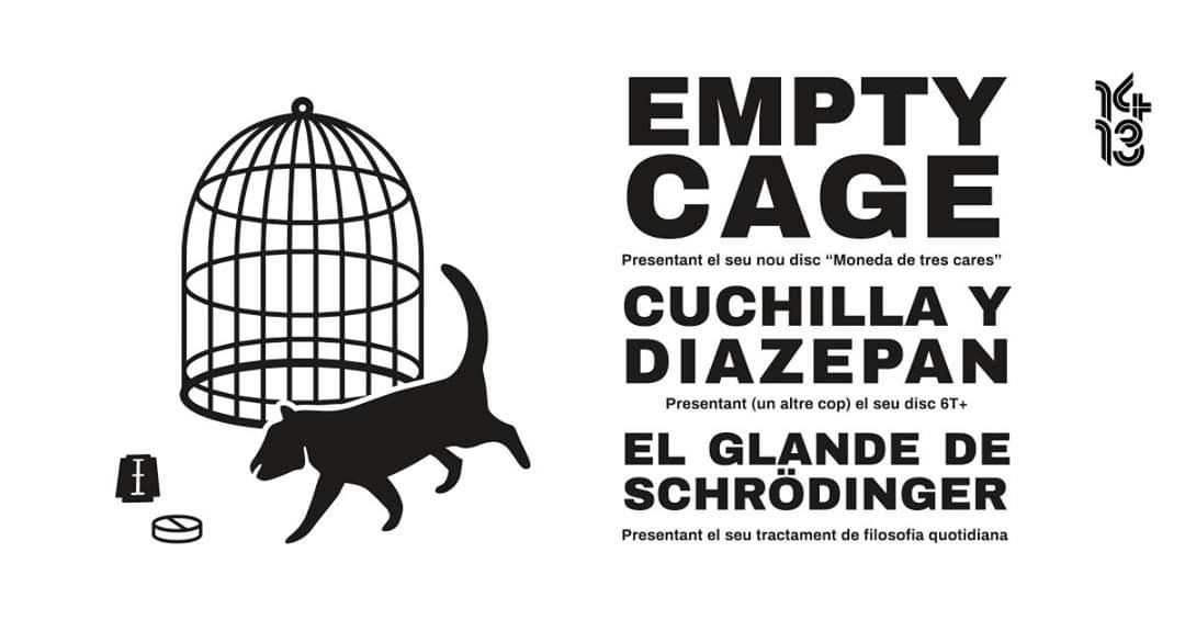 Aquest divendres festivalaco a l' Espai 14/13!! 5 euros d'entrada, tirat!! #emptycage #monedadetrescares #espai1413 #rubicity #cuchillaidiazepan #elglandedeschrodinger