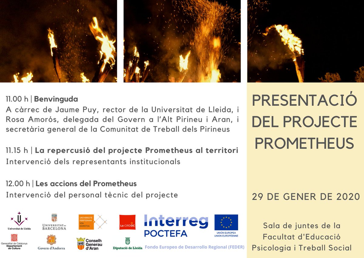Promo_Economica's tweet photo. 📢 Presentem el projecte Prometheus, les festes del foc dels solsticis 🔥 als Pirineus!
Us hi esperem! #PromecoiTu
@UdL_info @UniBarcelona @upvd1 @cultura_cat @conselharan @LoCIRDOC @GovernAndorra https://t.co/ped2nFcNsT