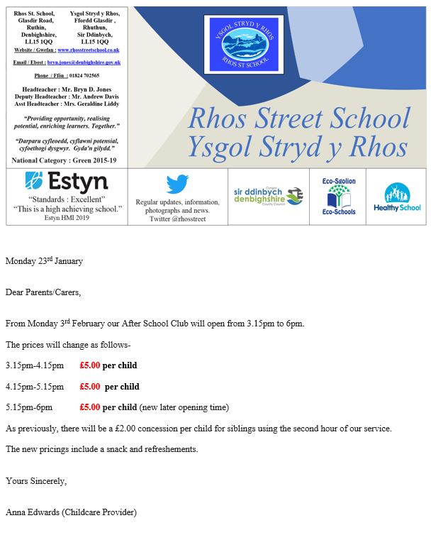 rhosstreet's tweet photo. Communication from Giggles’ After School Club, regarding prices and opening hours. #RSScom https://t.co/jug4MooSpG