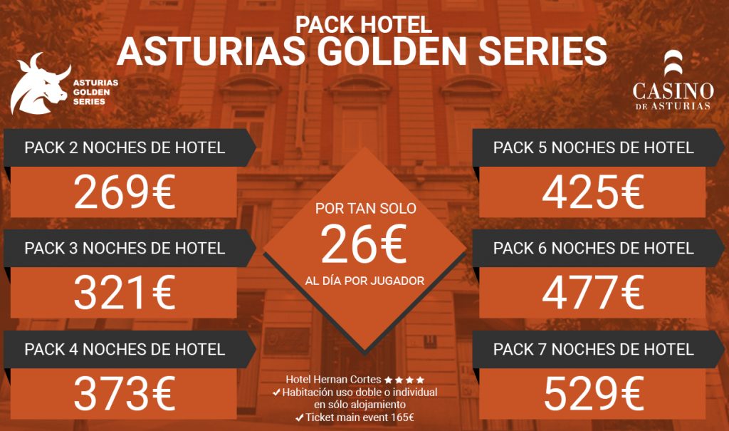 🔱ASTURIAS GOLDEN SERIES🔱

Ya tenemos los fantásticos packs de hotel que hemos preparado en el hotel de 4* Hernán Cortes, para comodidad de nuestros jugadores se encuentra situado junto al casino. 
Toda la información de este evento 👉🏼bit.ly/2Rk94Al

#goldenpoker