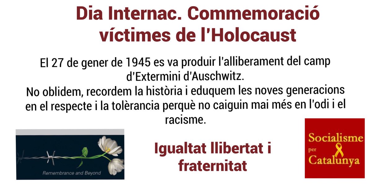 No oblidem: 26/01/1945 l’exèrcit Roig alliberava el camp d’extermini Nazi d’Auschwitz. L’Holocaust va suposar l'assassinat d’1/3 del poble jueu, i membres d'altres minories, i sempre serà una advertència a tots els ciutadans dels perills de l'odi #HolocaustRemembranceDay