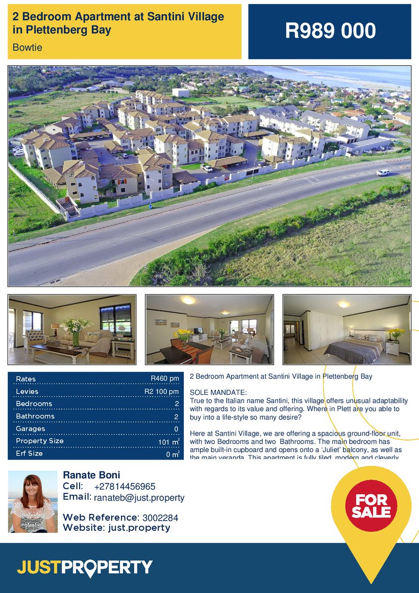 JustpropPlett's tweet photo. 2 Bedroom Apartment for SALE!
#JustPropertyPLettenbergBay #Investment #HolidayHome
Contact Ranate for more INFO
OR
See what more we can offer
https://t.co/jJNWPspUW5 https://t.co/ALNkRCsGz1