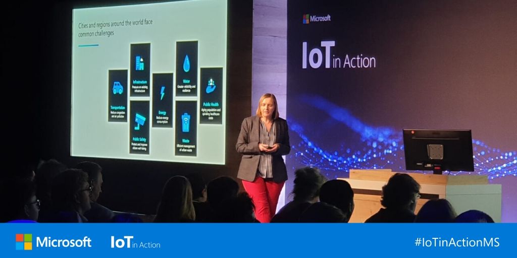 MSIoTDevs's tweet photo. #Microsoft's Susan Wilkinson​ explains at #IoTInActionMS Amsterdam #SmartCities that cities have common challenges around #transportation #infrastructure #PublicSafety #energy #water #waste and #publichealth #slimmesteden https://t.co/3sU8SNk2o2