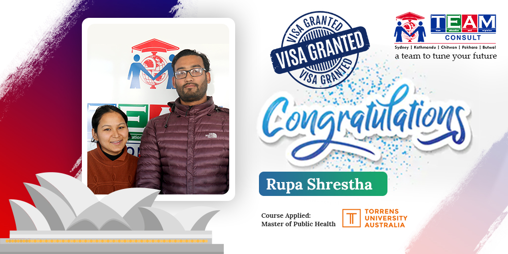 teamconsult_NP's tweet photo. Congratulations to our dear student Ms. Rupa Shrestha (along with her spouse Niranjan Shrestha) for getting visa to study in Australia. May you gage new heights of success throughout your life. https://t.co/EFp1soPfoF
