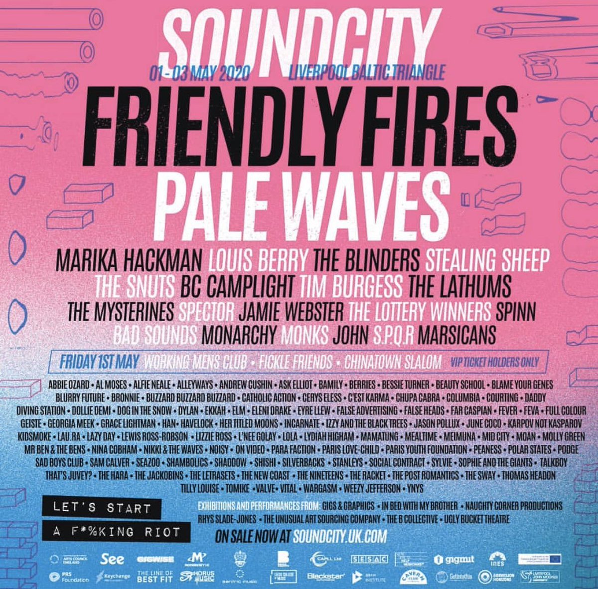 SoundCity's tweet photo. Introducing the 2nd Sound City 2020 headliners - @FriendlyFires!

Along with @MarikaHackman, @TheSnuts, @LouisBerry, @RealBadSounds, @Spector, @Marsicans, @BCCamplight, @spinn_band &amp; 100s more appearing across the weekend 🔥 

Last remaining early birds https://t.co/zOdZ1UYlfi https://t.co/0dUiNIkKeH
