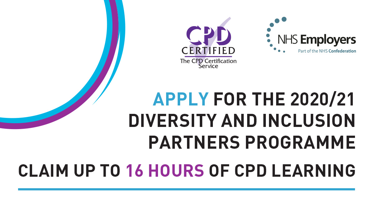 Fantastic news, our #NHSEpartners programme for 2020/21 is CPD certified. Have you applied yet? It helps organisations build inclusive workplace cultures. Find out more bit.ly/2RtkqTW