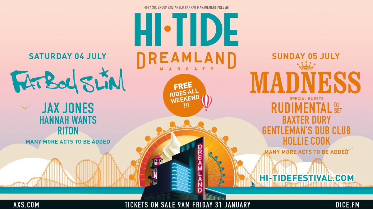 DreamlandMarg's tweet photo. .@HiTideFestival first of many announcements!👀
👉 @FatboySlim - @JaxJones, @hannah_wants, @Ritontime

👉 @MadnessNews - @Rudimental, @baxterdury, @Gentlemansdub, @holliecookie

Subscribe to our mailing list to grab tickets TOMORROW at 9am! General sale at 9am Friday⏰ https://t.co/TqaC2ilMLD