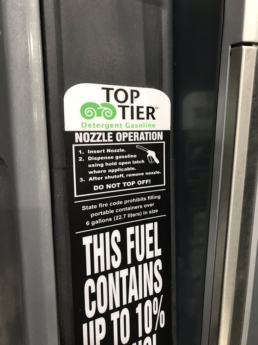 Label on a gas pump for tier gas and ethanol