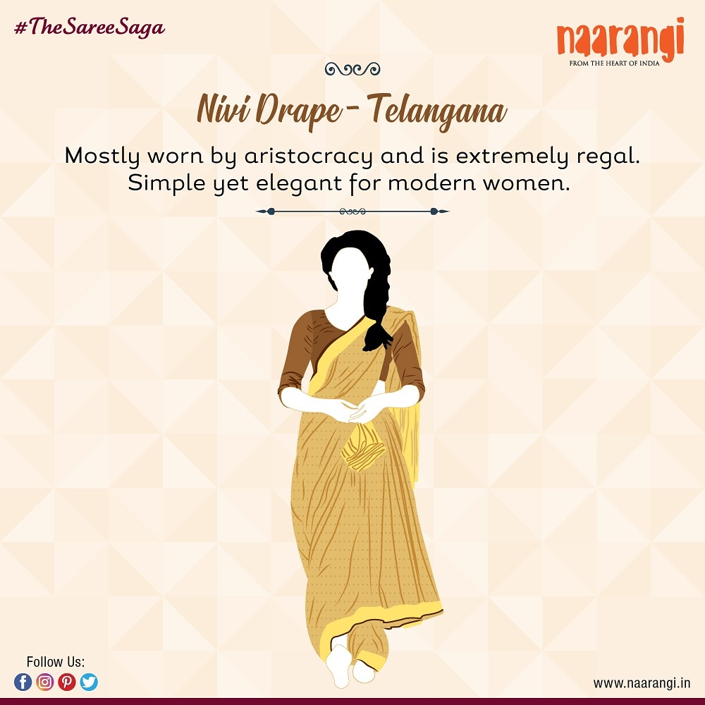 NaarangiCrafts's tweet photo. Saree- a simple 5 yards of fabric but it's beauty has different styles within our country. So let's tour India for different draping styles.
#retweet &amp; share your love for #nividrape 
#TouringSareesOfIndia #TheSareeSaga #HandloomSarees #Telangana
#SareeLove #naarangicrafts https://t.co/gNKyx05EvR