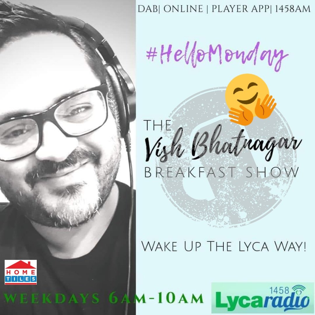 VishBhatnagar's tweet photo. Let's start this Monday with a bang! Join me from 6 'til 10am #TheVishBhatnagarBreakfastShow #VBBS @LycaRadio1458 sponsored by @HomeTilesUK #HelloMonday #BollywoodBreakfast #Desi #TurnItUp #BritAsians #riddle #moviemayhemchart #showbizroundup #dontmissit #letsgetstuckin https://t.co/zFpCuDeyT6