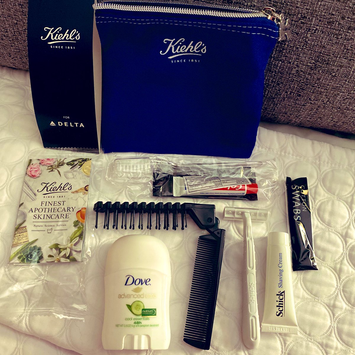 AdamRJohnstonRN's tweet photo. Had a flight delay on @Delta that made me miss my connection on the last flight to @fargoairport. But they were awesome: booked me on the 0900 flight, booked a hotel, had a shuttle waiting, and even gave me a nice little overnight kit from @Kiehls! #CustomerService #DoingItRight https://t.co/DyFl3ASiR7