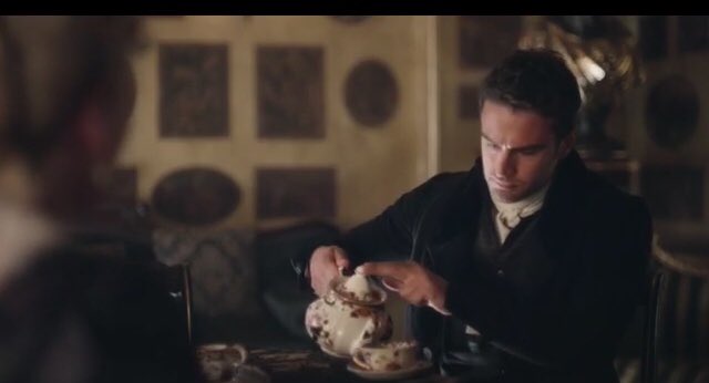 BrittBerk22's tweet photo. @AuthorLR_Olson Maybe I’m seeing things but to me he shows interest, you just gotta look closely. In the scene posted below...I love how he asked nonchalantly about her “guest” aka Charlotte &amp; acts like he is busy pouring tea but really wants to know her whereabouts &amp; looks up waiting. #Sanditon https://t.co/gadJyKPMy3