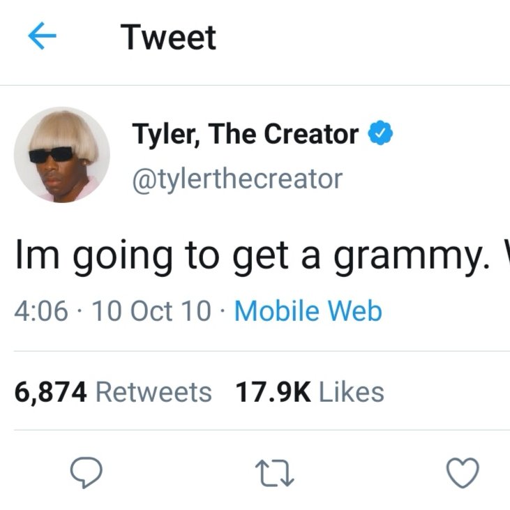 Tyler, the Creator Replied to 2011 Tweet Saying He'd Never Win Grammy