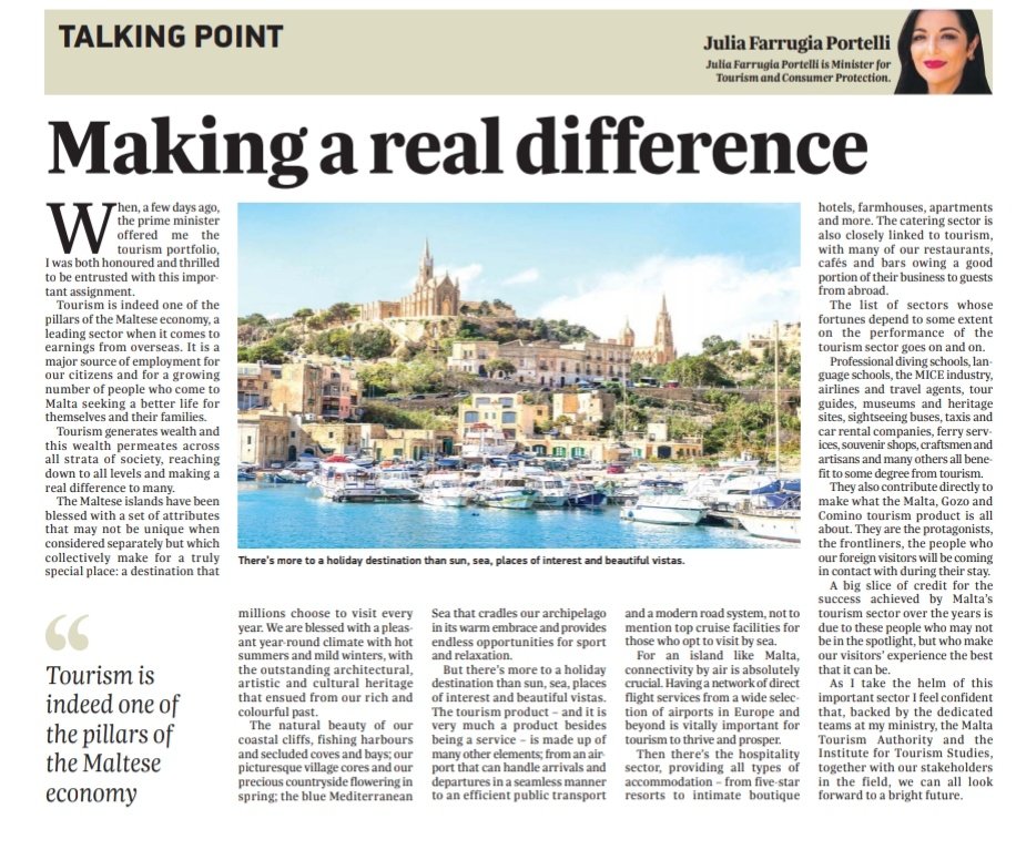 JuliaFarrugia's tweet photo. We are committed in enhancing the Maltese tourism industry by  looking beyond the beauty of our natural cliffs, beaches and countryside. We need to invest in the quality and standards of our touristic products. @maltagov @RobertAbela_MT @MTAMalta https://t.co/YrVAmK3Q4R