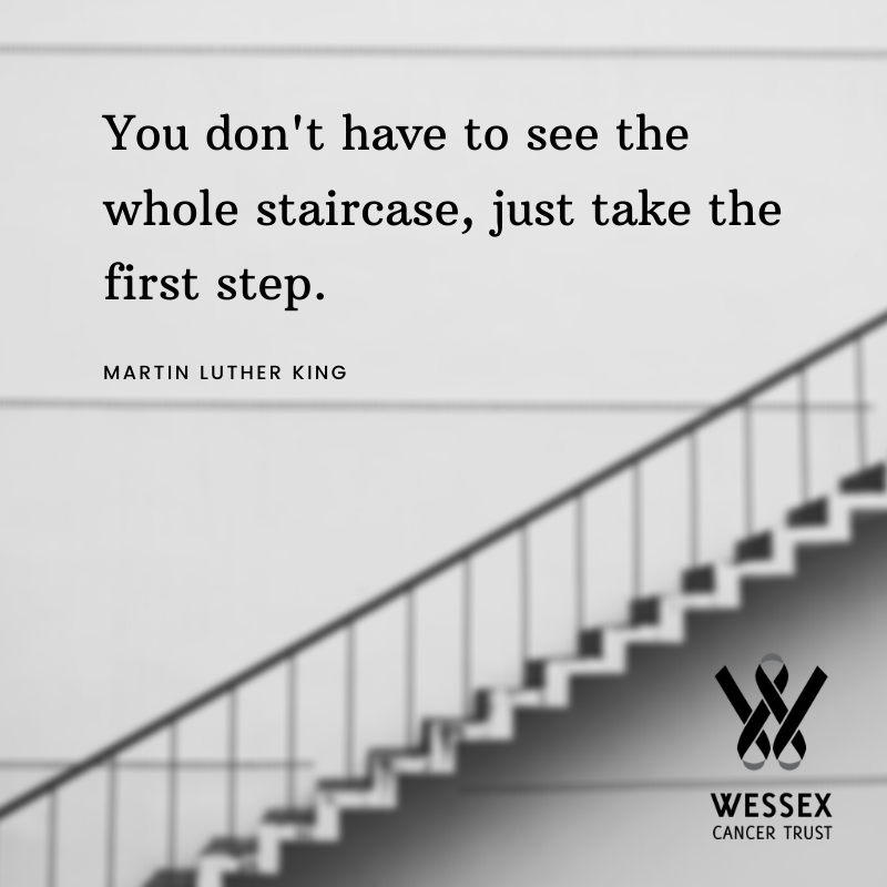 WessexCancer's tweet photo. Sometimes we all need to pause, take a deep breath and focus on taking one step at a time. Hope everyone has a good week 😊 #newweek #onestepatatime #positivevibes https://t.co/EZG1r4owMB