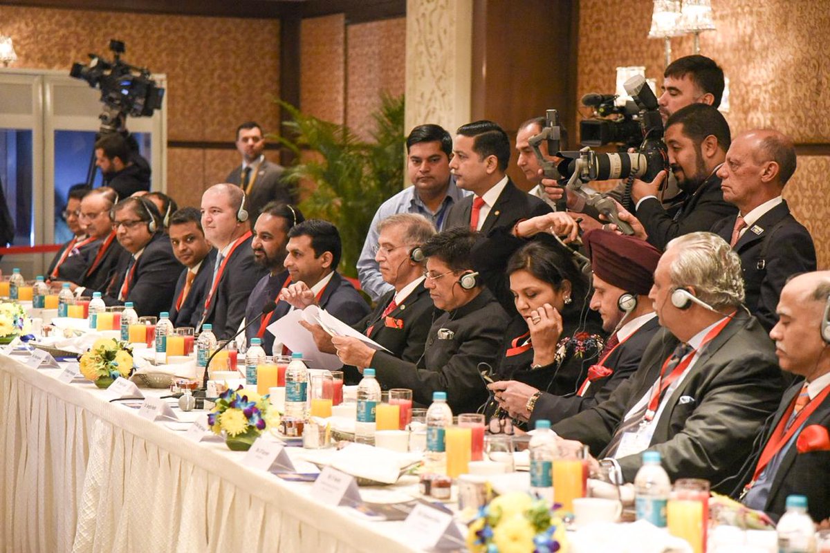 PiyushGoyal's tweet photo. Had a Round Table discussion with President of Brazil, @JairBolsonaro, along with Indian CEOs and spoke about PM @NarendraModi ji's vision of expanding bilateral trade and increasing cooperation between the two great democracies. https://t.co/BVq25L1kM6