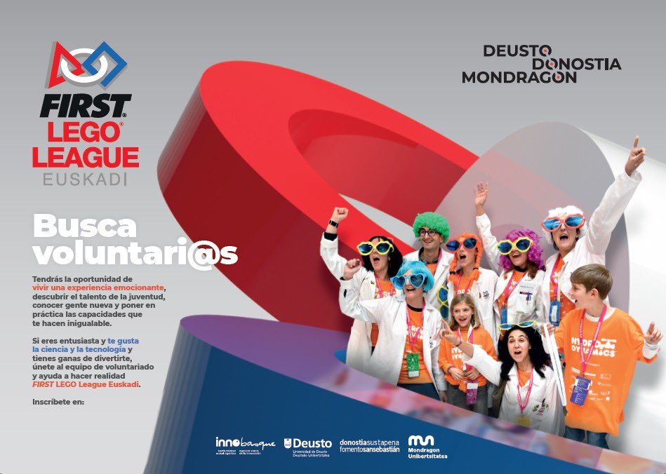 FomentoSS's tweet photo. ✅Necesitamos personas voluntarias👥que desempeñen puestos de juez@⚖️, árbitr@ o acompañantes de los equipos para #FLLEuskadi #FirstLEGOLeage que tendrá lugar en #Donostia el 🗓️8 de febrero @eurekakutxa @Innobasque #DonostiaINNCampus
¡Inscríbete!➡️https://t.co/FELV6RS7L3 https://t.co/Cn5uIkMw7c