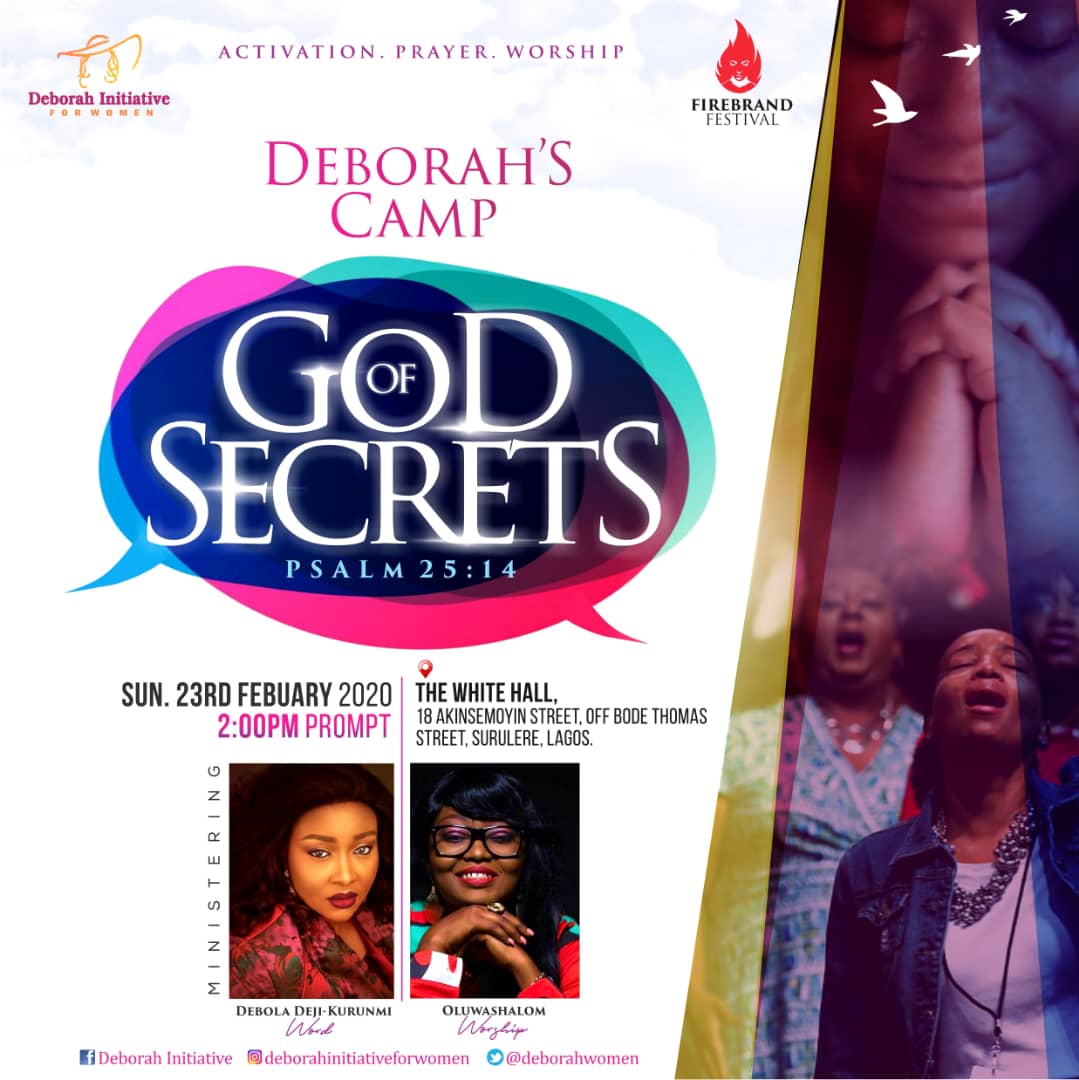 deborahwomen's tweet photo. Have you been on a search for purpose?
 
Don't look too far, The God of secrets is here to fix every missing link and reveal you to yourself.

Join us at DEBORAH'S CAMP 7 for a time of prayer and intimate worship.
Register here
https://t.co/H28DpCrthE

#deborahinitiativeforwomen https://t.co/01CC83MBWK