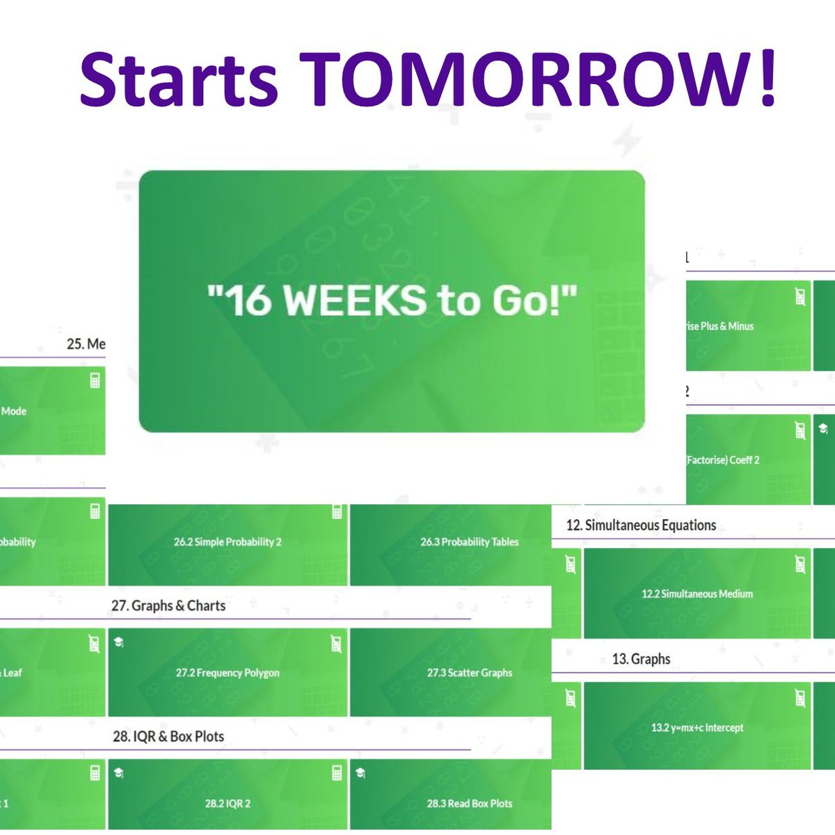 WickedMaths's tweet photo. Get your son/daughter signed up TODAY!

GCSE Maths 16-WEEK ONLINE Revision Programme starts TOMORROW...

"16 WEEKS to Go!"

Tuesday 19th May = GCSE Maths Paper 1

Last year 290,000+ students FAILED this exam, don't let your son/daughter become a stat!

https://t.co/VVtrWOOgrR https://t.co/O2oERSgFKa
