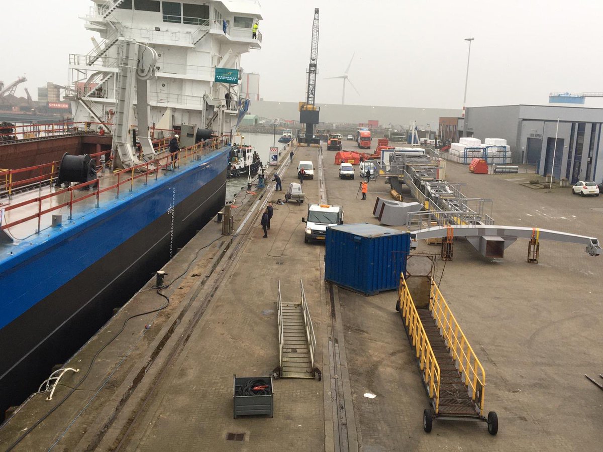 NestaShipping's tweet photo. Prachtig nieuw project! Mv Anchorage is aangekomen en wordt de komende maanden afgebouwd aan de kade. #tbshipyards #harlingen https://t.co/QabbQKtIpK