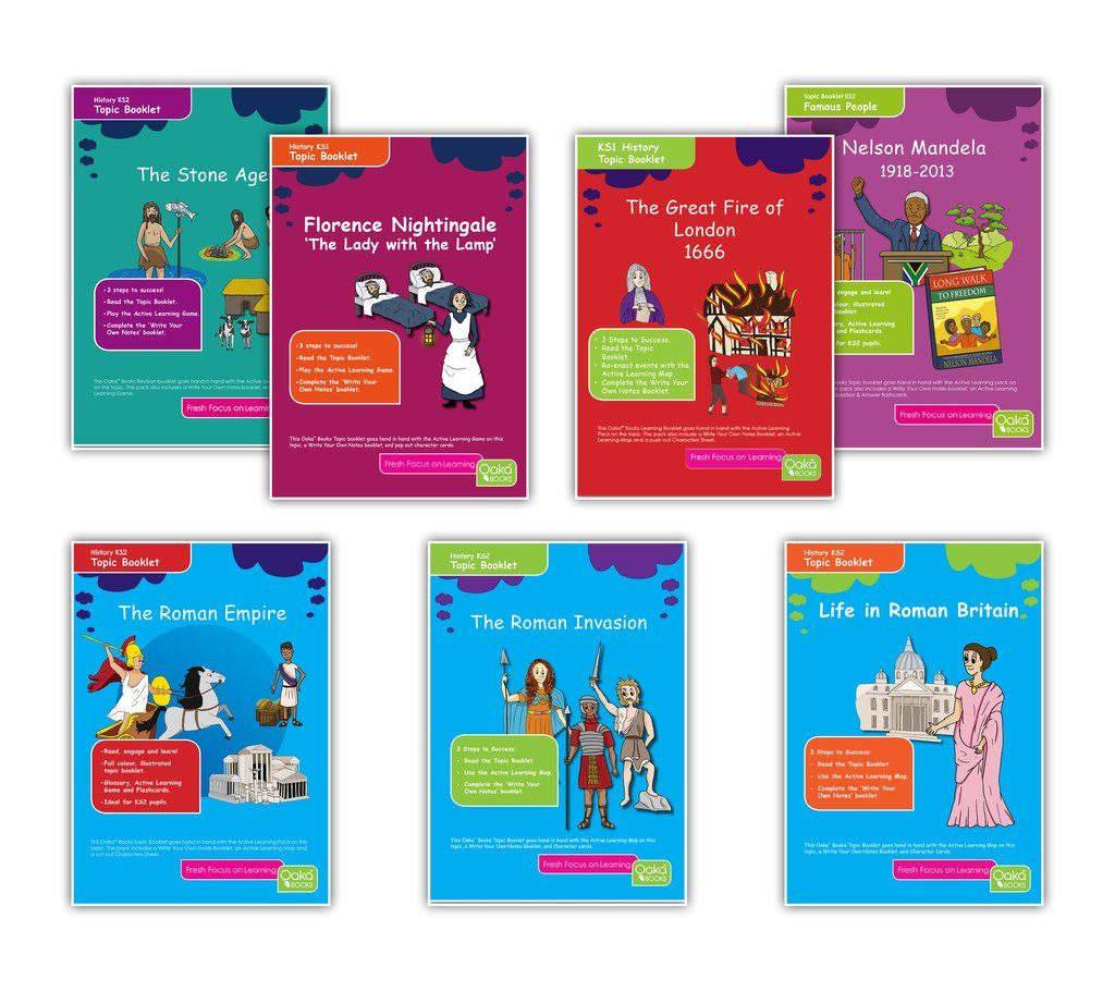 OakaBooks's tweet photo. Get our Primary History topic pack bundle and save 10%. #RomanBritain, #RomanEmpire #RomanInvasion #StoneAge #FlorenceNightingale #GreatFireofLondon #NelsonMandela all in fully illustrated topic packs with workbooks and active learning maps. https://t.co/SEJFct46Wd #PrimaryRocks https://t.co/ZWjSXcOvX2