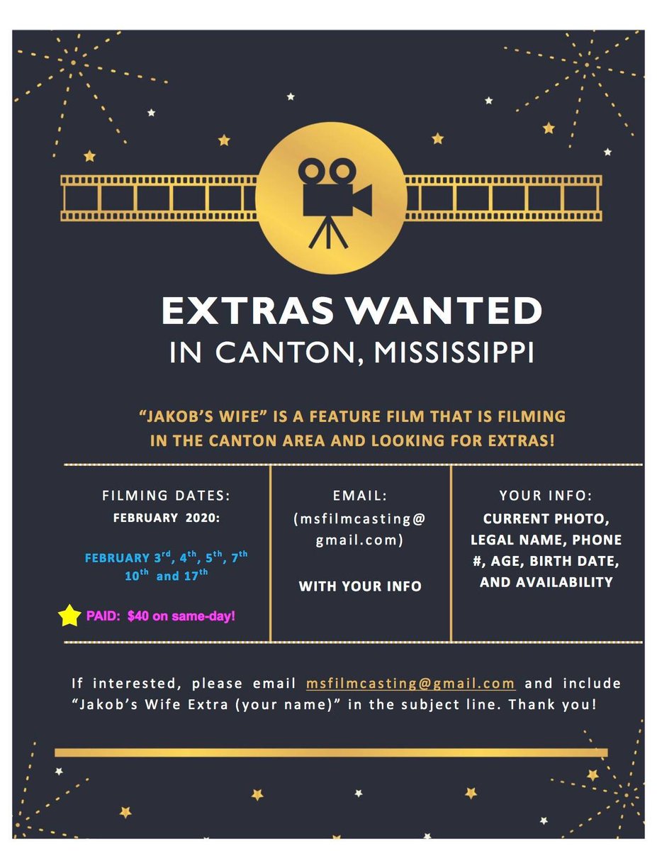 BackroadsStaff's tweet photo. Have you ever wanted to be in a movie? Well here is your chance!
#CityOfCanton #CantonMS #cantontourism #cantonmsmovies #movies #moviescenes #movielocation #jakobswife #mississippimade #mississippimovie #tourism #movietourism #extrasneeded #beinamovie #travelblogger https://t.co/8desPzZfa8