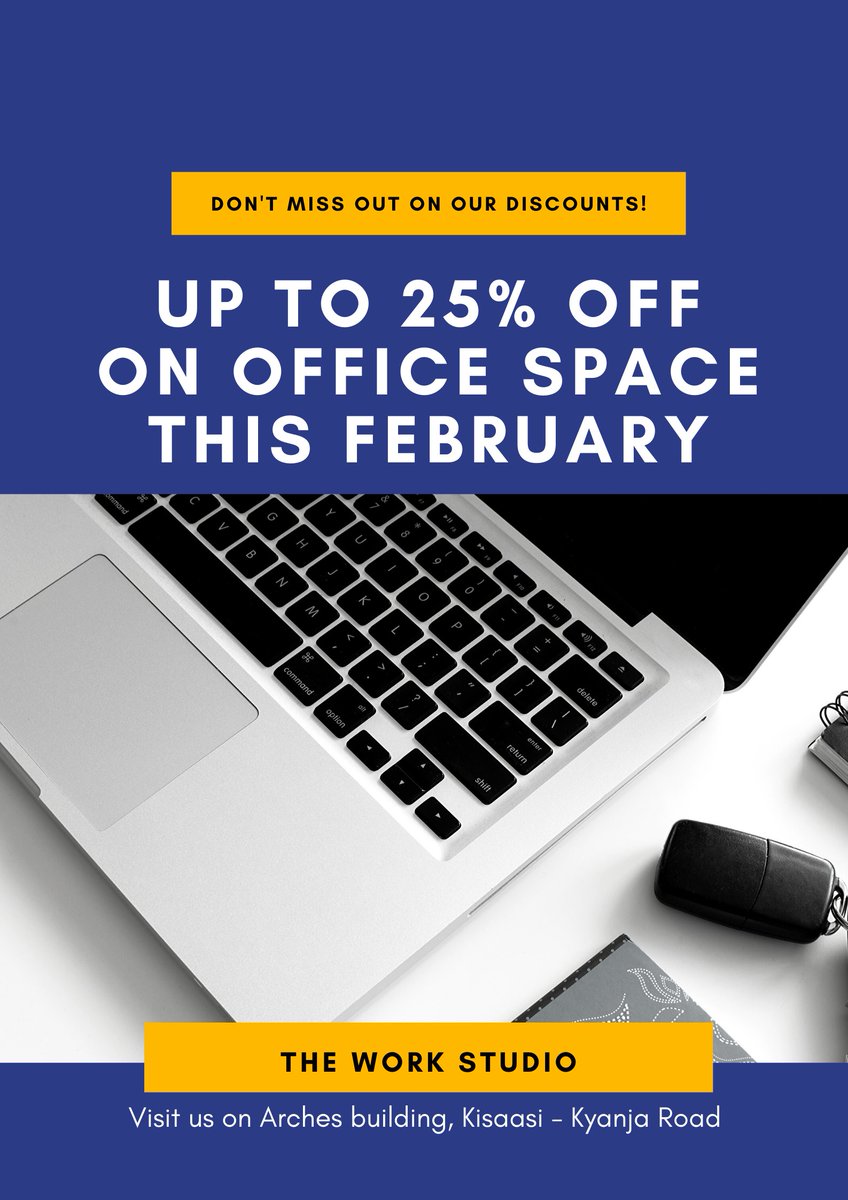 TheWorkStudio_'s tweet image. For as low as 20,000/= per day or Ugx 250,000/= for the month of February, you can have your own work space at The Work Studio. 

We offer high speed internet, back-up power supply, a board room, kitchen, Dstv and so much more. 

Find us on Arches building, Kisaasi-Kyanja road.