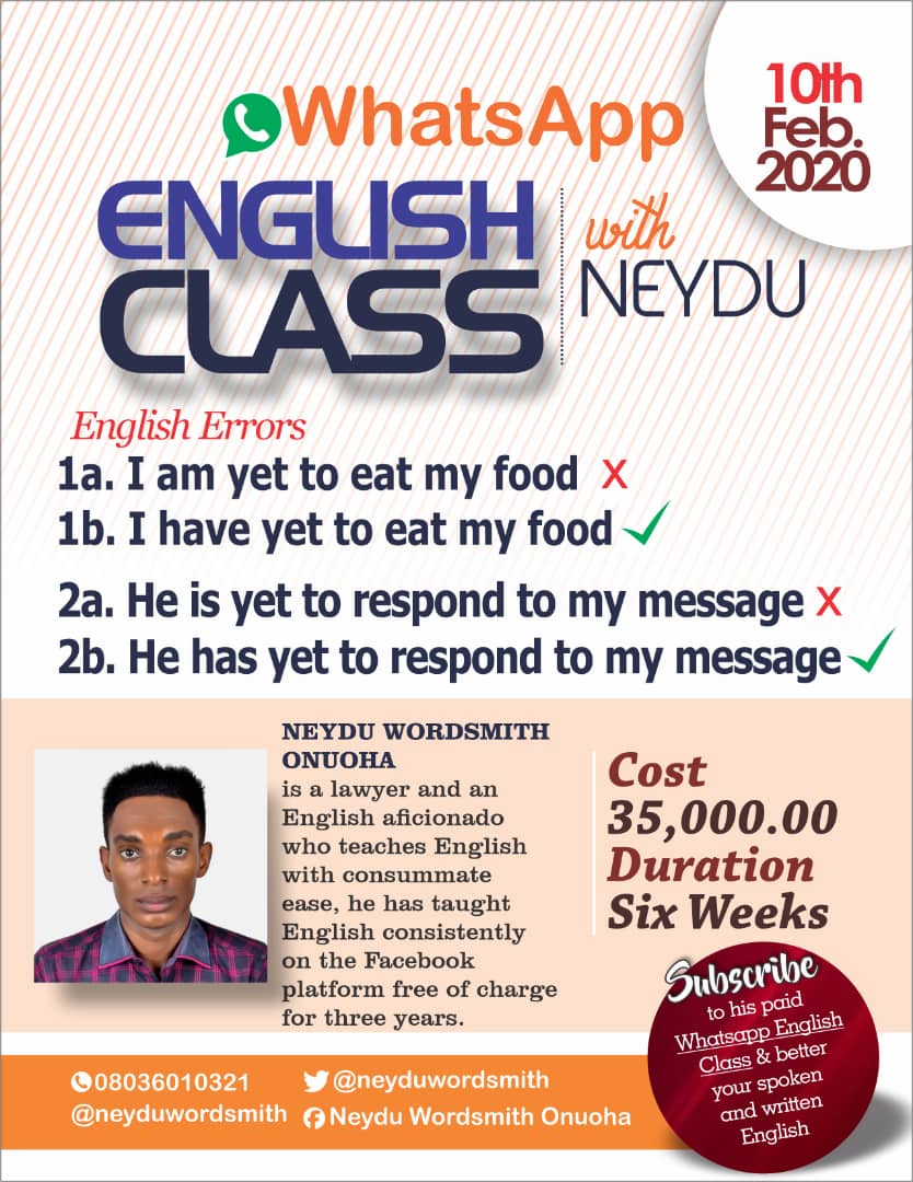 NeyduWordsmith's tweet photo. If you want to be more confident in your speaking or writing, you should be a part of this.

Meanwhile, the class has been reborn! Participants henceforth will now get my lecture notes in a PDF format. https://t.co/W5wgd80cEg