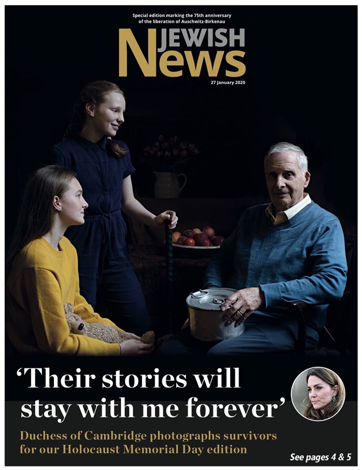 JewishNewsUK's tweet photo. Today's #HolocaustMemorialDay front page, featuring The Duchess of Cambridge, who has honoured two survivors she photographed as part of a project marking Holocaust Day as among the most “life-affirming people I’ve ever met”.

https://t.co/sLQyADjbZ4 

#HMD2020 #HMD #WeRemember https://t.co/22RjSH2RYp