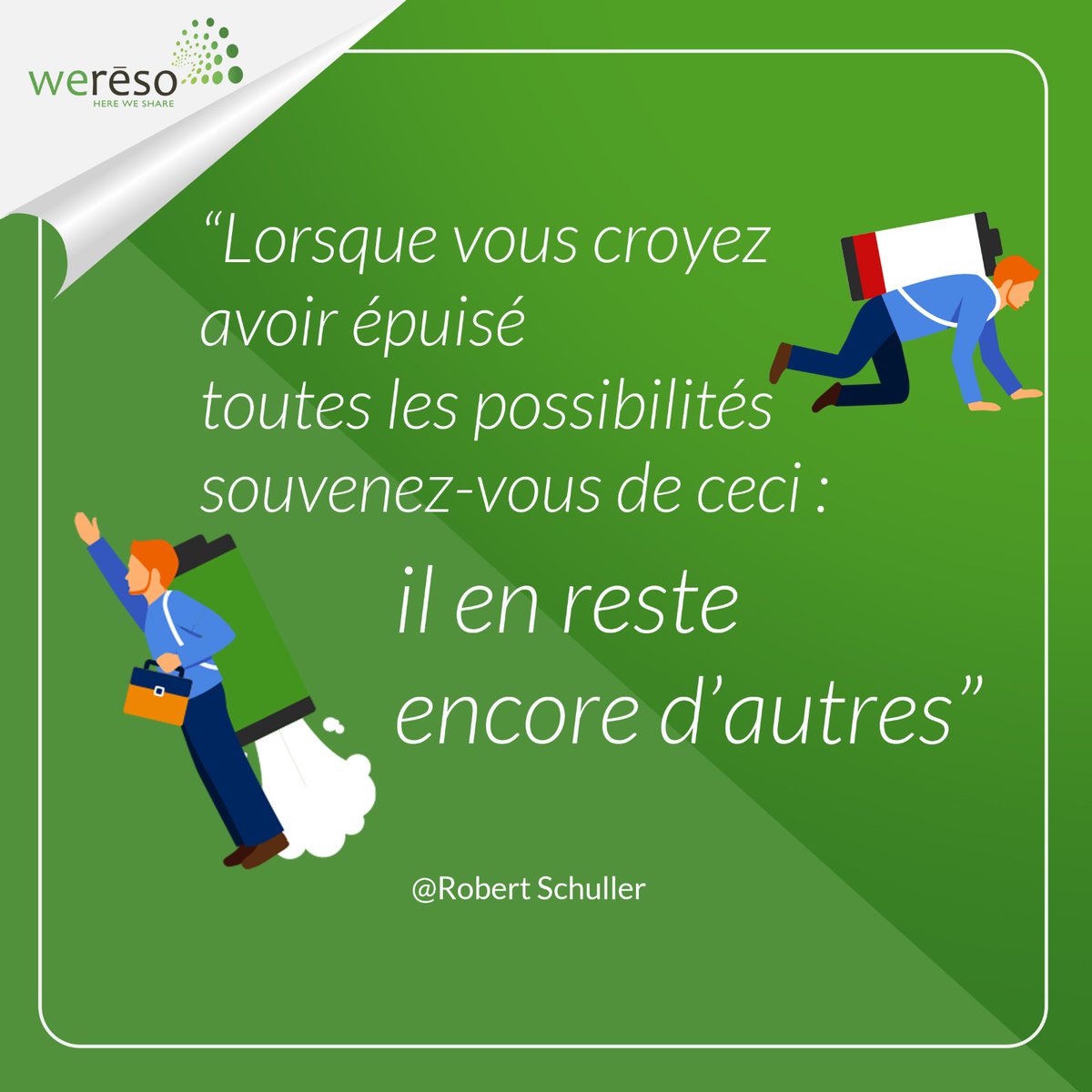 wereso_Lyon's tweet photo. [ Monday motivation ]
"Lorsque vous croyez avoir épuisé toutes les possibilités souvenez-vous de ceci : il en reste encore d'autres" -Robert Schuller

😉

#newyear #coworking #monday https://t.co/bNRN2Tf00K