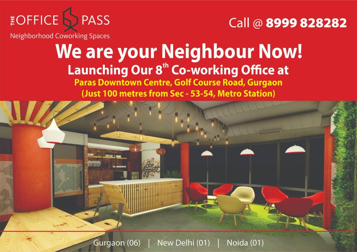 theofficepass's tweet photo. Our 8th #NeighborhoodCoworking office is opening at Paras Downtown Center, Golf Course Road, Gurgaon next month. #HappyCoworking https://t.co/YXi5ikIt6h