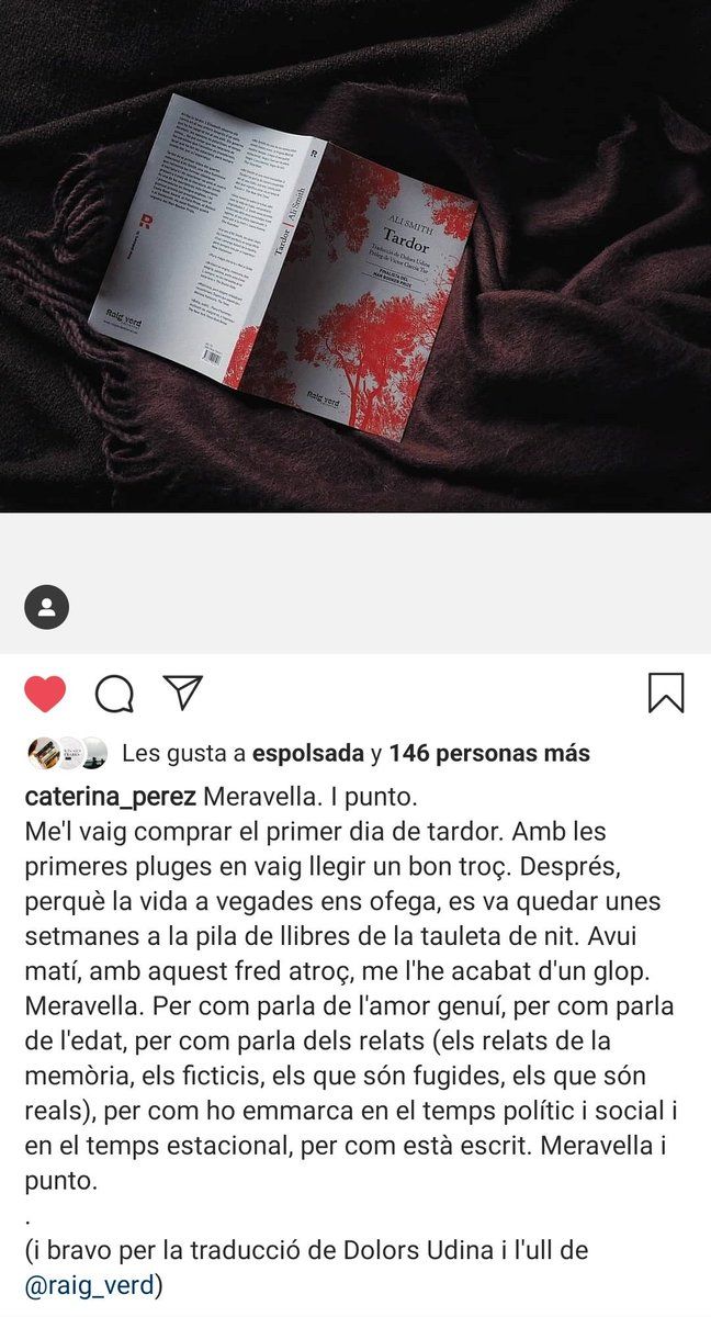 Raig_Verd's tweet photo. A instagram la caterina_perez recomana molt #TARDOR d'Ali Smith trad. @destret
Ja l'heu llegit? N'heu subratllat alguna frase?
#AliSmith #Autumn #llibres #Tardor #llegirencatalà #RaigVerd
@llegirencatala
https://t.co/jcCGb5h8hJ https://t.co/X7gmInpHjU