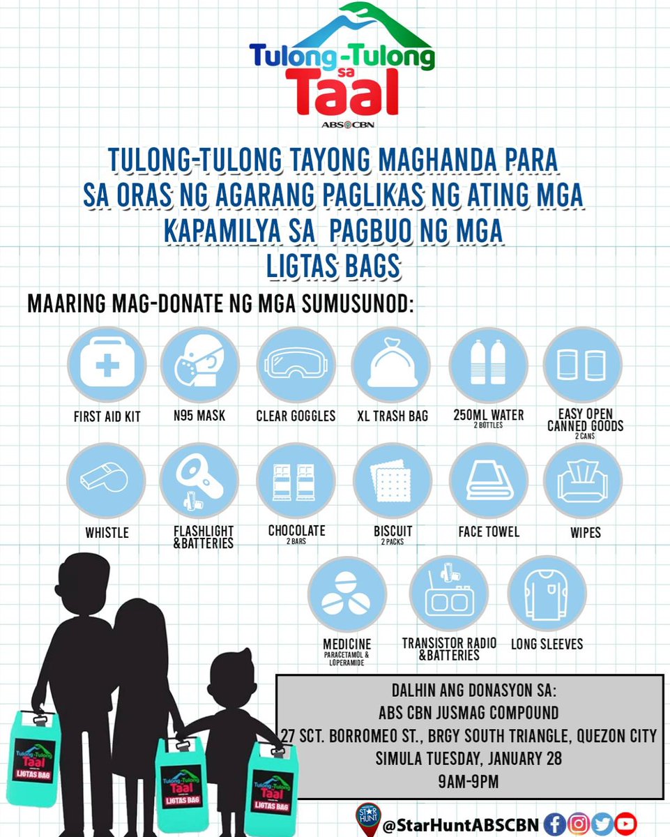 starhuntabscbn's tweet photo. Starmates, patuloy nating siguruhin ang kaligtasan ng ating mga Kapamilya sa pamamagitan ng paghanda ng ligtas bags.

Para sa ibang detalye, visit:
ABS - CBN Foundation Facebook Page

#KalmadoDahilPreparado #TulongTulongsaTaal https://t.co/dByDOlrgAz