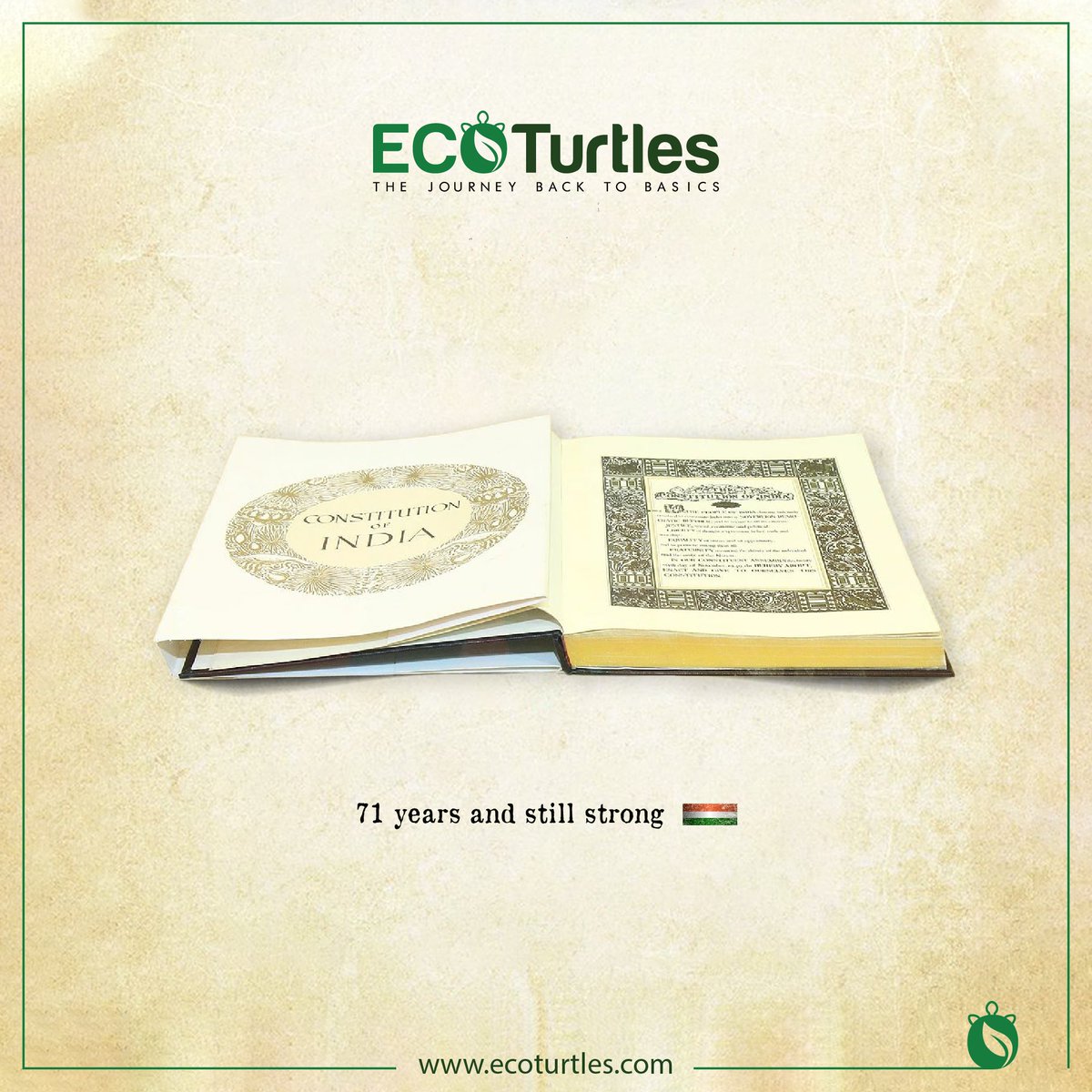 ecoturtleshub's tweet photo. Strengthening the Basics is the key which has led our nation to prosper. Happy 71st Republic Day!

#HappyRepublicDay #Republicday #IndianConstitution  #Innovative #Handcrafted #Sustainable #ReduceReuseRecycle #Bethechange #GoGreen #OrganicProducts #EcoTurtles #EcoTurtlesCelebrate https://t.co/E3rqk6S11L