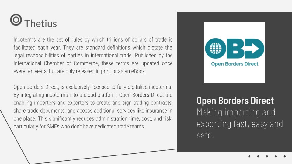 ThetiusHQ's tweet photo. Open Borders Direct is one of the startups founded in 2019 that we predict will be one to watch. You can read more about them and other new maritime tech startups by downloading our latest report free at: https://t.co/VXvkKtFLzp https://t.co/lSQaOxDbiw