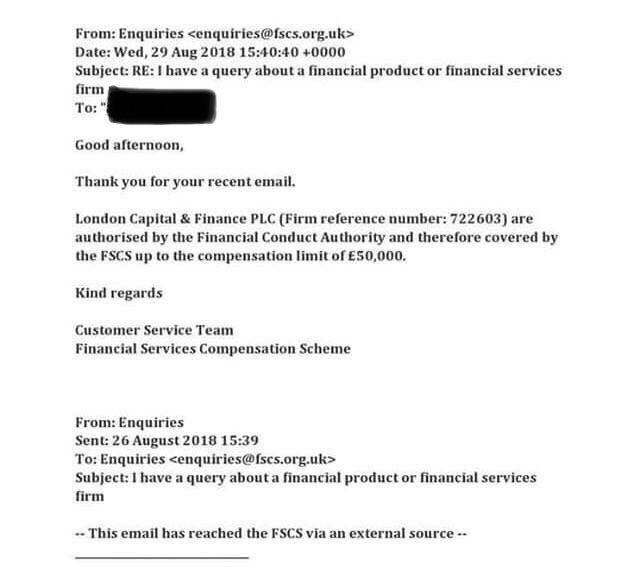Lcf Bondholders 1 Fscs Seriously Misled Savers With Their Email Replies To The Question Is Lcf Fscs Protected They Stated Lcf Are Authorised By The Fca And Therefore Covered By