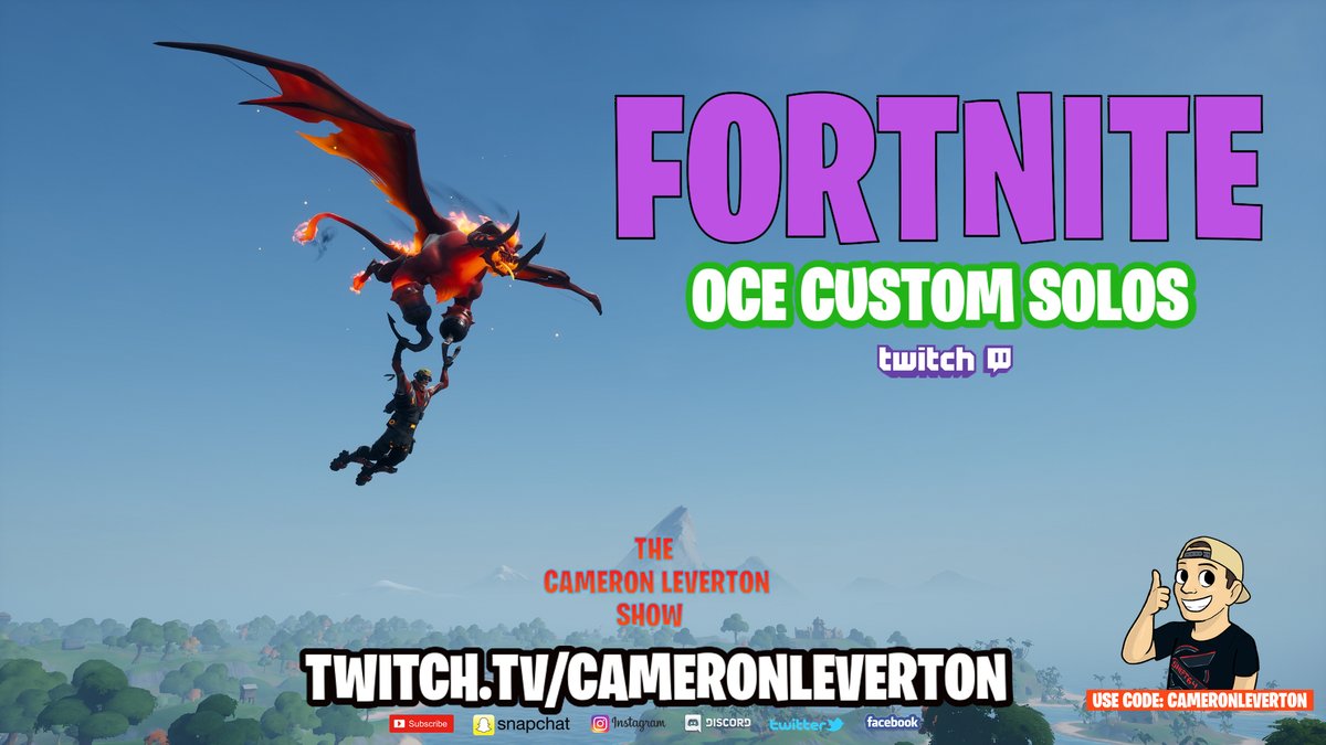 LevertonCameron's tweet photo. Hosting custom OCE #Fortnite Solos on #Twitch 
$5 Paypal to player with most Victory Royales !!!!
LIVE NOW: https://t.co/x89L4ldpqb

#RoadTo5000Followers 
#LFSANZFN 
@FortniteCustom https://t.co/lCJOqRjz1K