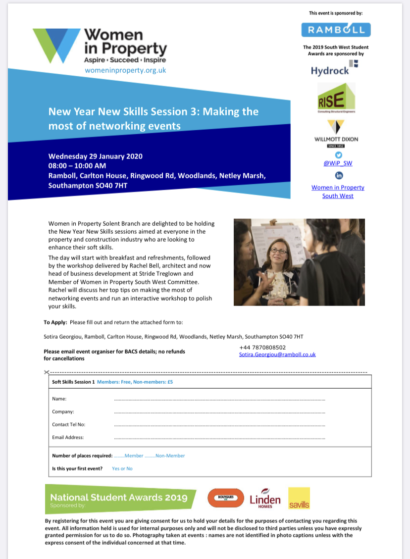 WiP_SW's tweet photo. This week sees the last of our soft skills workshop series with a session on ‘Making the most of networking events’ delivered by head of business development @StrideTreglown, @rachelj_bell will share her top tips to polish your skills. Tickets still available #wipsolent https://t.co/uKNQZH8lqM