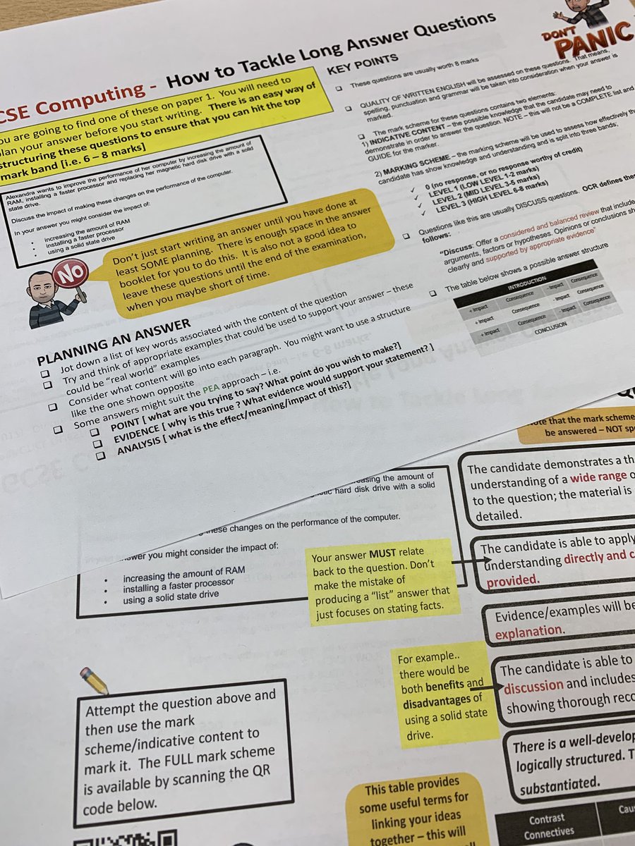 Gripweed1's tweet image. Teaching my Y10 #gcsecomputing students how to tackle long answer questions this morning. They had a debate lesson based on the topics in 1.8 last week, which should (hopefully) help them to be able to plan balanced answers! #caschat