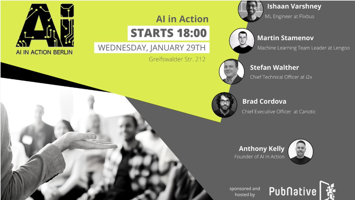 For those of you in Berlin, come meet us this Wednesday for the latest AI in Action meetup hosted by @AnthonyAlldus @ Pub Native. #DataScience #AIMeetups