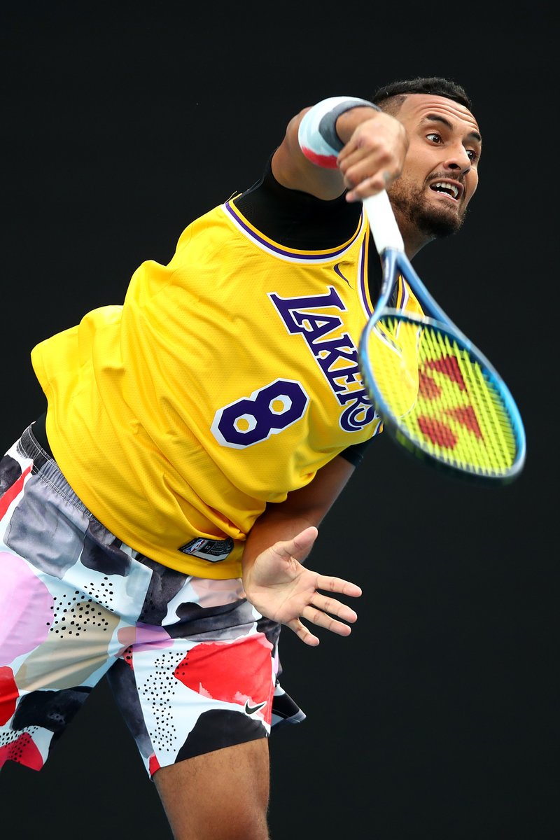 AustralianOpen's tweet photo. Missed the warm-up?

@NickKyrgios paid homage to the late Kobe Bryant 8⃣💔

#AO2020 | #AusOpen https://t.co/kTKniTJykw