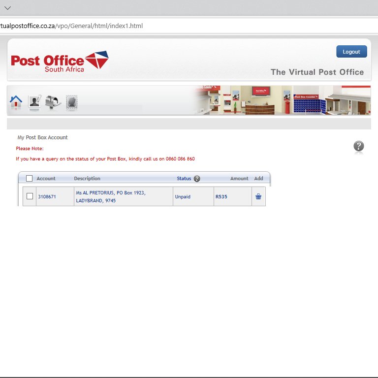 adelecan's tweet photo. @PostofficeSa Easy to say renew online. But your virtual post office does not work. Choose the box I want to renew but you can't get to your shopping cart to pay for it! https://t.co/wvWslw8TAm
