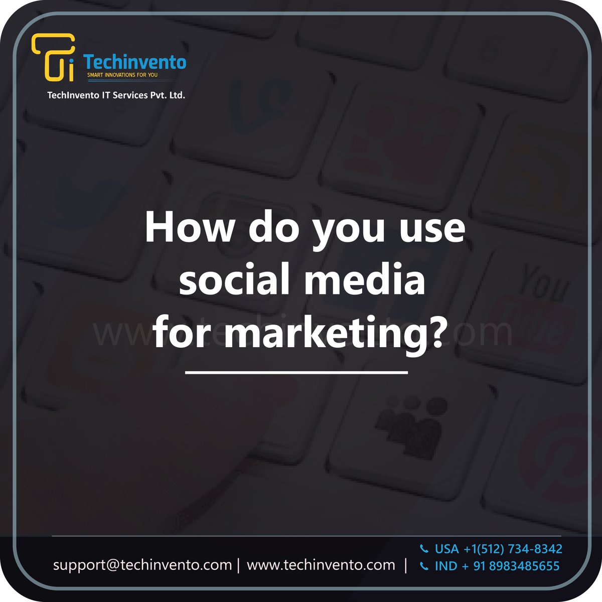 tech_invento's tweet photo. How do you use Social Media for Marketing?
USA:+1(512)7348342
INDIA:+91-8983485655
support@techinvento.com
 #socialmediamarketing #useofsocialmedia #marketing  #CustomerServices #DigitalMarketing #BusinessGoal #BusinessGrowth #ERPforAll #AdvanceSystem #FlaxibleSystem  #customer https://t.co/Bd7DGPRKAy